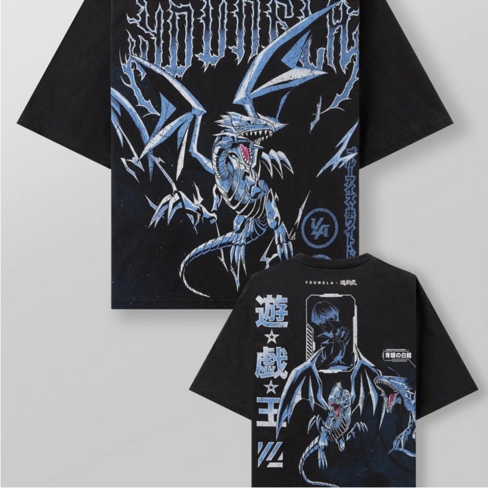 YOUNG LA YU-GI-OH Black Graphic T-Shirt with Blue eyes white Dragon